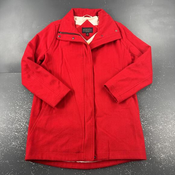 Pendleton Wool Jacket Womens Medium Red Cascade Campbell Glacier Stripe Lining - Picture 5 of 13